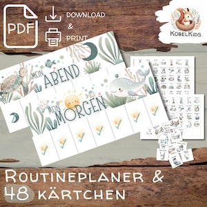 PDF Vorlage Routineplan Morgen- & Abendroutine für Kinder Unterwasserwelt Wal Meer ausdrucken selbst drucken Montessori digitaler Download