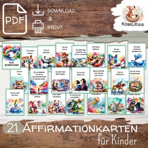 PDF Vorlage Affirmationskarten Affirmationen Achtsamkeitskarten Mutmacherkarten Selbstbewusstsein Kinder selbst drucken Montessori Geschenk