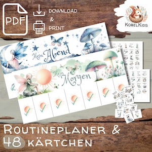 PDF Vorlage Routineplan Morgen- & Abendroutine für Kinder Fee Märchen Mädchen Boho ausdrucken selbst drucken Montessori digitaler Download