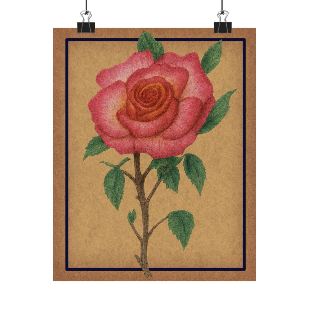 Pink Rose Art Print 8x10 | Colored Pencil Flower Wall Decor | Vintage ...