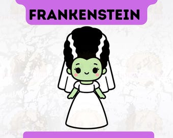 Kawaii Frankenstein Braut SVG, Halloween Clipart (Digitaler Download)