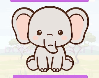 Kawaii Baby Elephant SVG, Layered Animal PNG, Nursery Cut File (Digital Download)