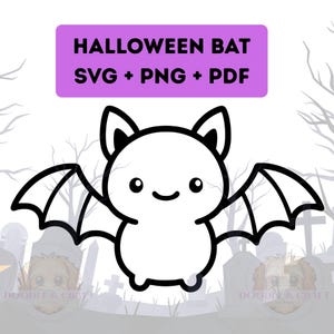 Vleermuis overzicht SVG schattig kawaii halloween clipart png pdf Cricut cut-bestand, perfect voor griezelige raamdecoraties digitale download