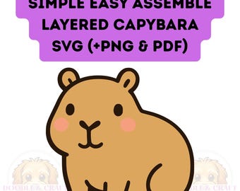 Capybara SVG (plus PNG + PDF) Niedlicher Kawaii-Stil: Geschichtete Farbe Vinyl Aufkleber 3D Kartenherstellung Digitaler Download