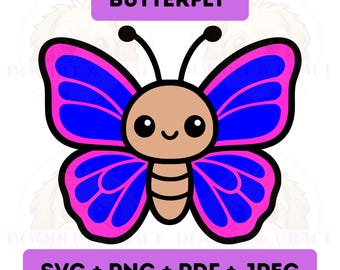 Kawaii Schmetterling SVG, Layered Cut-Datei für Cricut, Qualität PNG zum Ausdrucken, einfaches Design, sofortiger digitaler Download