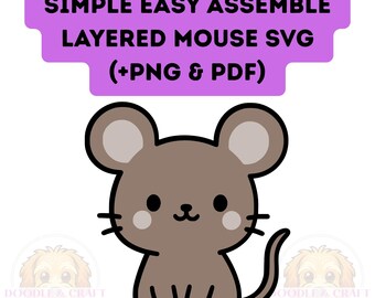 Kawaii süße Maus SVG (plus PNG + PDF): Für einfaches, einfaches, mehrschichtiges Vinyl 3D (Digitaler Download)