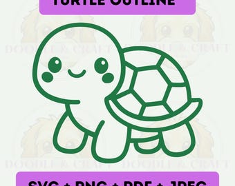 Kawaii-Schildkröte SVG, Umriss-Vinylaufkleber-Schneidedatei für Cricut, hochauflösende PNG-Datei zum Ausdrucken, niedliches, schlichtes Design, sofortiger digitaler Download