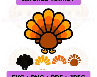 Truthahn SVG Rückansicht, Thanksgiving-Karikatur Truthahn Hintern, geschichtete Cricut-Schnitt-Datei, PNG Clipart Aufkleber digitaler Download