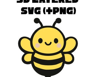 Abeja SVG estilo kawaii - Calcomanía de vinilo de colores en capas para tarjetas 3D para Cricut (descarga digital)