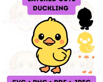 Entlein SVG, Baby Ente Kawaii Cartoon Layered Cricut Cut Datei, bedruckbare Clipart PNG, digitaler Download