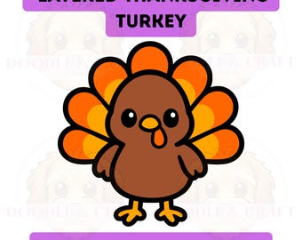Truthahn SVG Niedliche Thanksgiving Cartoon Türkei Einfach Layered Cut-Datei für Cricut PNG Clipart Aufkleber Sofortiger digitaler Download