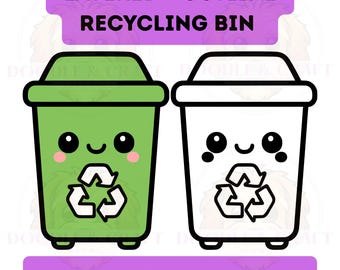 Niedliche Recycling SVG Bundle geschichtet und Umriss Kawaii Mülltonne, Cricut Cut Datei, druckbare PNG für Aufkleber Clipart, digitaler Download