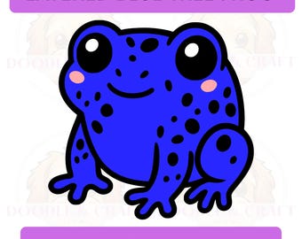 Blauer Laubfrosch SVG Kawaii Poison Dart Frog, niedlicher Dschungel Regenwald Clipart Aufkleber PNG, digitaler Download