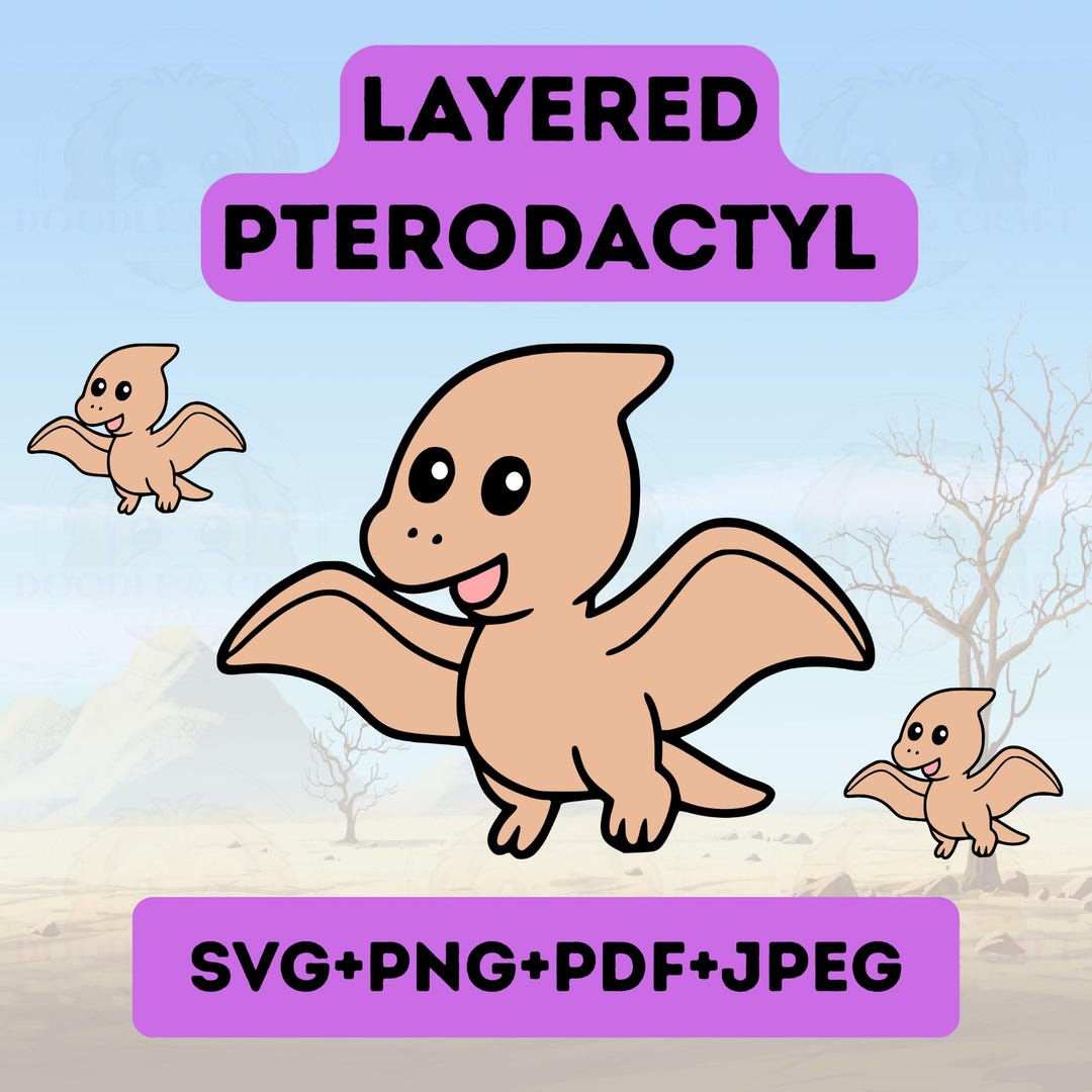 Pterodactyl Dinosaur SVG PNG Layered Cut File, Perfect for Cute Clipart ...