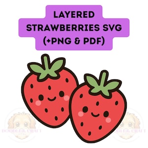 Layered Strawberry SVG Kawaii Style for Vinyl 3D Cardmaking with PNG PDF (Digital Download)
