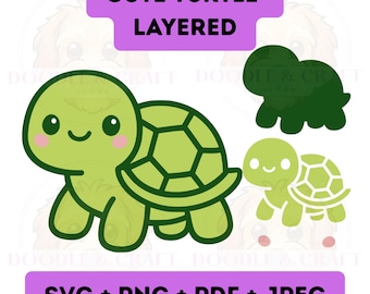 Schildkröte SVG, Unter dem Meer Kawaii Cartoon Layered Cricut Cut Datei, bedruckbare Clipart PNG, digitaler Download