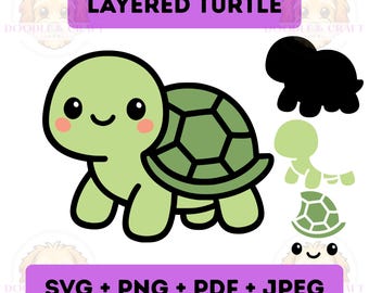 Kawaii Schildkröte SVG, geschichtete Vinyl Aufkleber geschnitten Datei für Cricut, hochwertige PNG zum ausdrucken, niedliches einfaches Design, sofortiger digitaler Download