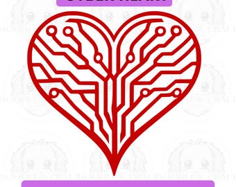 Cyber Heart SVG, abstrakte Technologie-Grafik zum Valentinstag, Vektor-Clipart, Cricut-Schnittdatei, digitaler Download