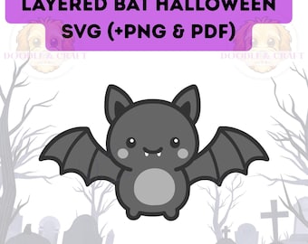 Fledermaus SVG Niedliche Kawaii Halloween Clipart PNG PDF Cricut geschnitten Datei, Perfekt für Vinyl Aufkleber Karten Heat Transfer Crafts digitaler Download