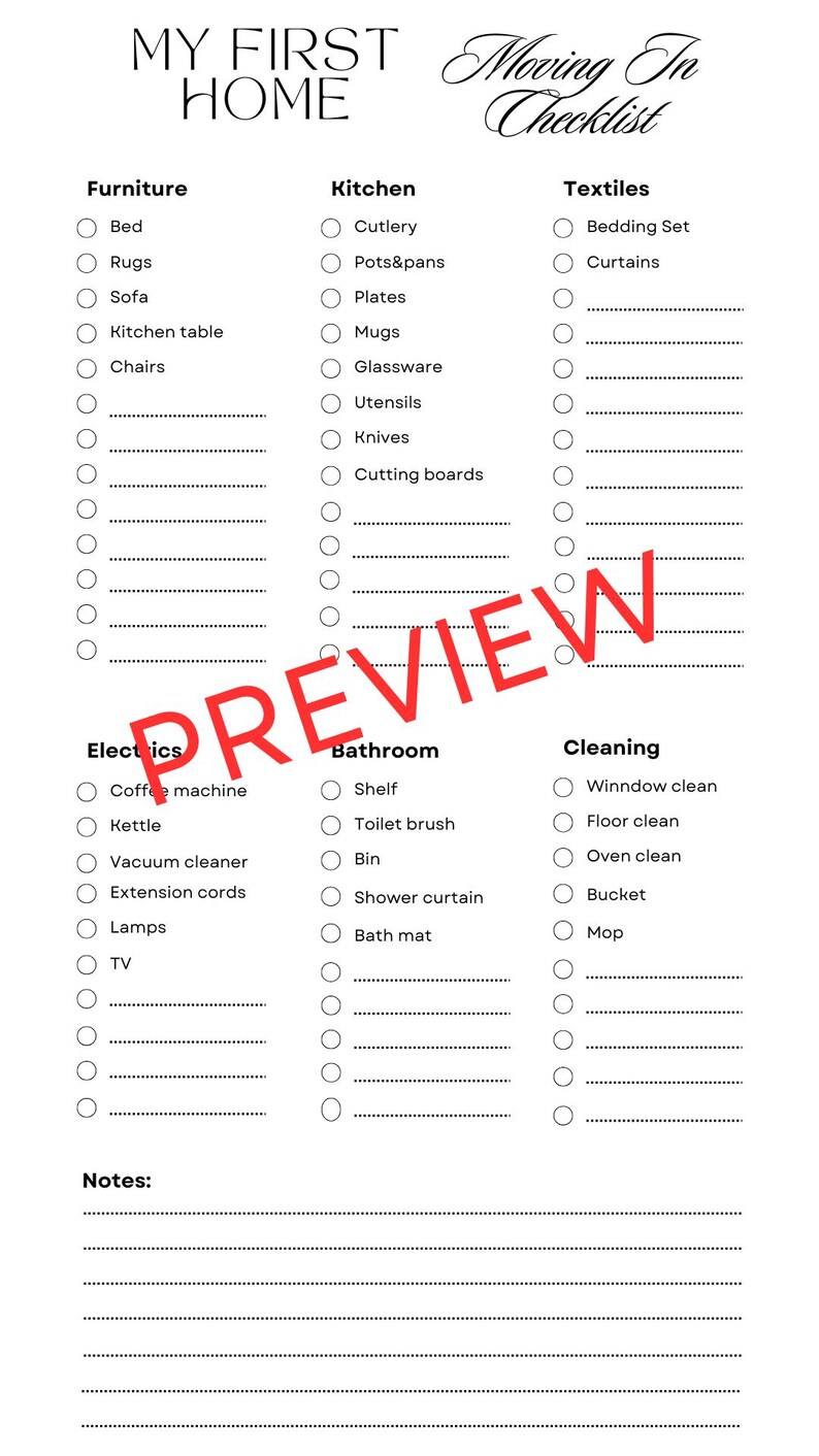First Home Checklist Printable | New Home Essentials List | Moving ...