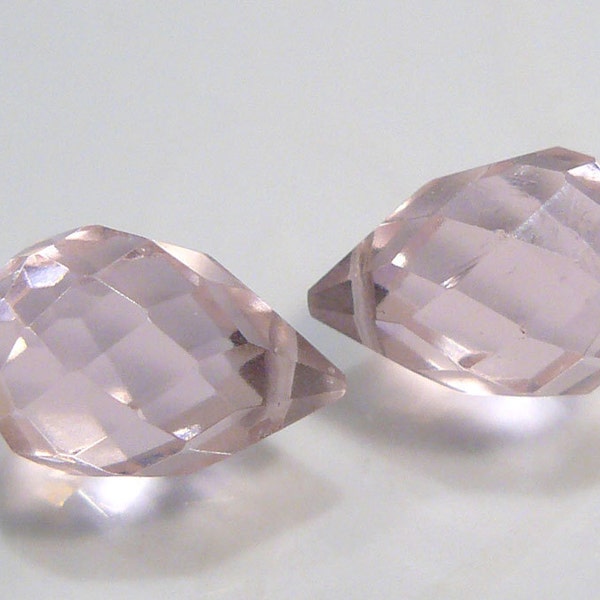 2 Beads....Pink Blush  Quartz Glass Faceted Teardrop Briolette Beads...15x10mm...BB