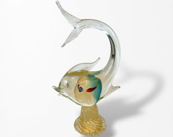 ヴィンテージ ムラーノ イタリア 青い魚 赤い金魚 水槽用ガラス製置物