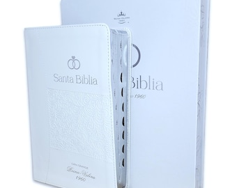 Biblia de Boda con Caja de Regalo RV1960 imita. piel blanca con acentos plateados