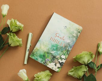Biblia Letra Grande 12 puntos para Mujer RV1960 imit piel primavera floral verde con índice