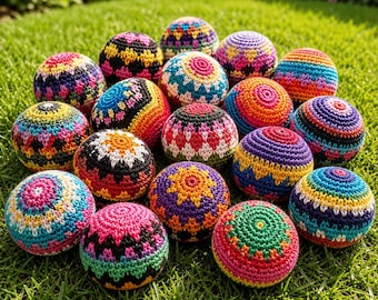 Sacky bag all'uncinetto fatto a mano, giocattolo da giocoleria boho colorato, per giocare all'aperto (6 cm)