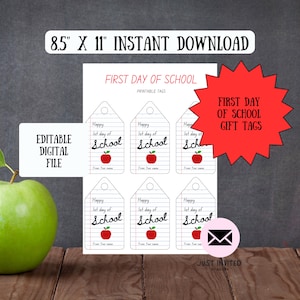 First Day of School Gift Tag | Back To School Gift Tag | Editable Template | Teacher Gift Tag | Instant Download Gift Tag | Apple Gift Tag