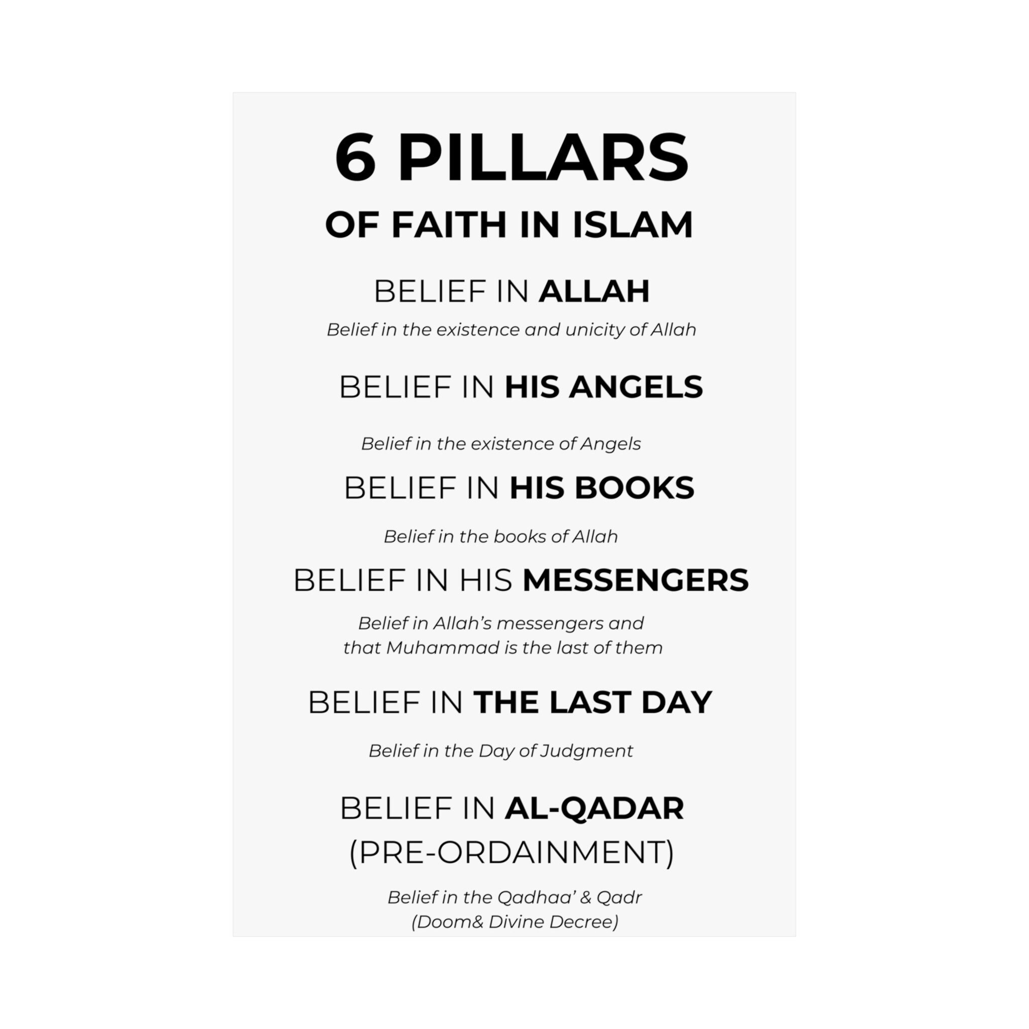 6 Pillars of Faith in Islam Poster: Minimalist Muslim Home Decor - Etsy