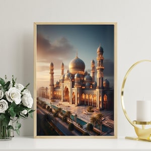 Islamic Mosque Wall Art Poster, Muslim Artwork Decoration Print, Matte Vertical Poster, Religious Home Decor, Mosque Drawing, Islamic Art