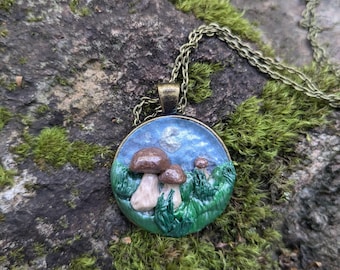 Whimsical Mushroom Necklace, Handmade Cottagecore Pendant