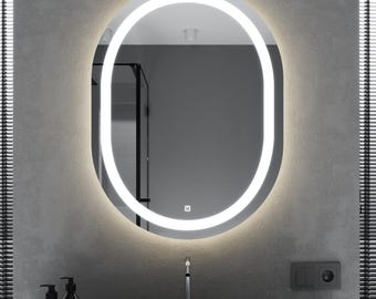Oval LED Bathroom Mirror – Backlit and Frontlit Vanity Mirror – Modern Pill Shaped Wall Mirror