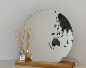 Ronde spiegel met houten standaard, moderne designspiegel, perfect voor make-up of huidverzorging, woonspiegel, stevige basis, compacte spiegel