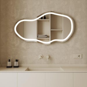 Modern Home Decor Front LED Mirror Aura Glow - Bathroom Hallway Hanging Mirror - Asymmetric Design