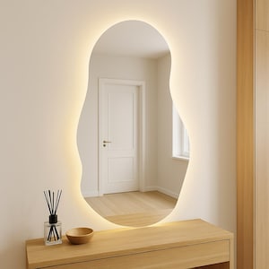 Wavy Oval LED Wall Mirror – Irregular Curved Edge Mirror with Backlight for Bedroom, Entryway or Vanity, Modern Artistic Wall Decor image 1
