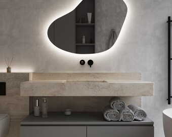 Unique Asymmetrical LED Mirror, Irregular Shape Mirror, Modern Home Decor, Wall Mirror with Backlighting, Mirror for Bathroom or Living Room
