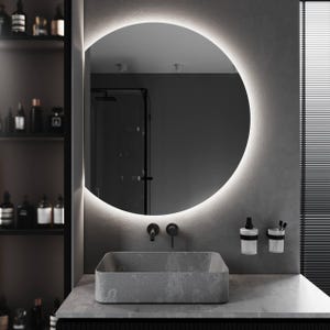 LED Half Circle Wall Mirror, Backlit Semi-Circle Mirror for Bathroom, Bedroom, Entryway, Modern Lighted Mirror, Aesthetic Irregular Mirror