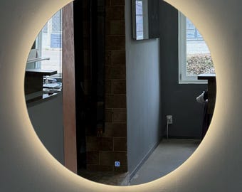 Okrągłe lustro z podświetleniem LED, nowoczesne lustro ścienne z oświetleniem nastrojowym, idealne do łazienek, lustro do makijażu, lustro bezramowe do wystroju wnętrz
