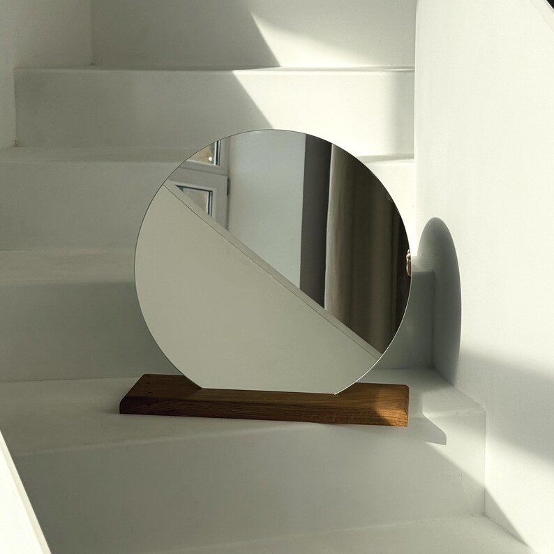 Rectangular Rounded Mirror On A Stand Compact Round Mirror With Wooden Stand, High-quality Tabletop Mirror ...