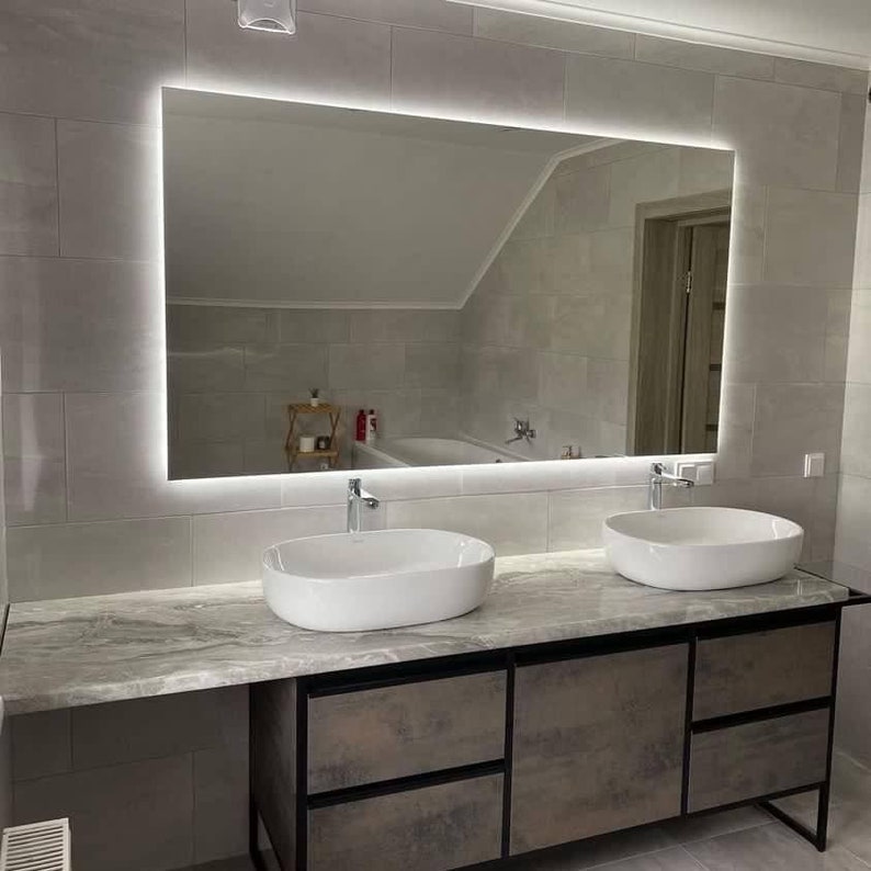 Frameless Rectangular LED Backlit Mirror – Modern Wall-mounted Vanity ...