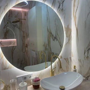Handmade Round LED Mirror for Bathroom, Led Vanity Mirror, Modern Decorative Mirror, LED Light, Makeup Mirror, Boho Wall Decor, Custom Size