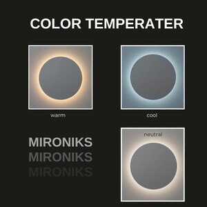 May include: A graphic showing three different color temperatures of light. The first light is warm, the second is cool, and the third is neutral. The text "COLOR TEMPERATER" is at the top of the image. The text "MIRONIKS" is repeated three times in the center of the image.
