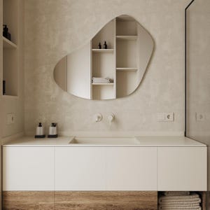 Unregelmäßiger hängender Spiegel für Badezimmer, modernes Design-Spiegel, asymmetrischer Spiegel, rahmenloser Spiegel, Wanddekor, handgemachter Spiegel