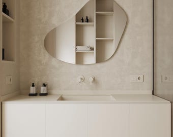 Miroir suspendu irrégulier pour salle de bain, Miroir design moderne, Miroir asymétrique, Miroir sans cadre, Décoration murale, Miroir fait main