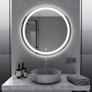 Round LED Mirror with Front and Backlight, Dual Lighted Wall Vanity Mirror for Bathroom, Modern Makeup Mirror with Ambient Glow, Home Decor
