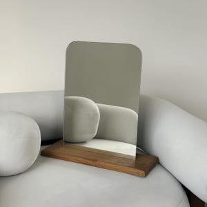 Modern Tabletop Mirror with Natural Wooden Stand, Living Space or Vanity Mirror, Statement Home Decor, Perfect for Housewarming Gift