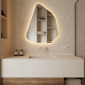 Asymmetrical LED Backlit Mirror for Bathroom, Modern Irregular Wall Mirror, Handmade Vanity Mirror, Unique Gift for Home & Housewarming
