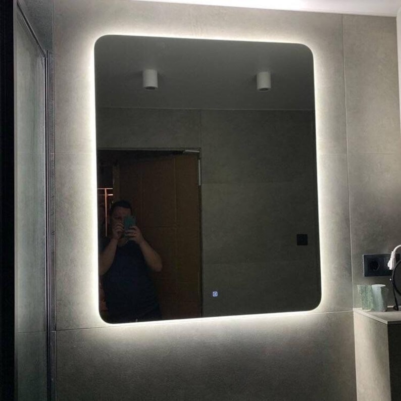 Rounded Rectangle Led Frameless Rectangular Mirror With Rounded Corners, LED Backlit, Modern ...